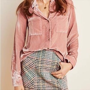 Maeve Dusty Rose Velvet Button-Down Shirt